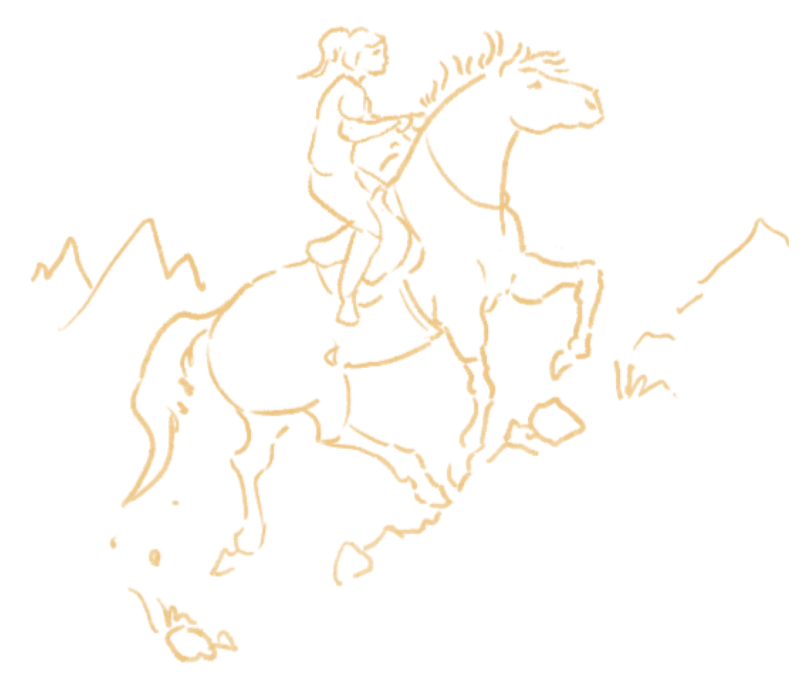 A sketch drawing of a horse climbing a mountain